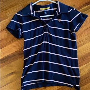 Aeropostale navy pink striped short sleeve polo size medium